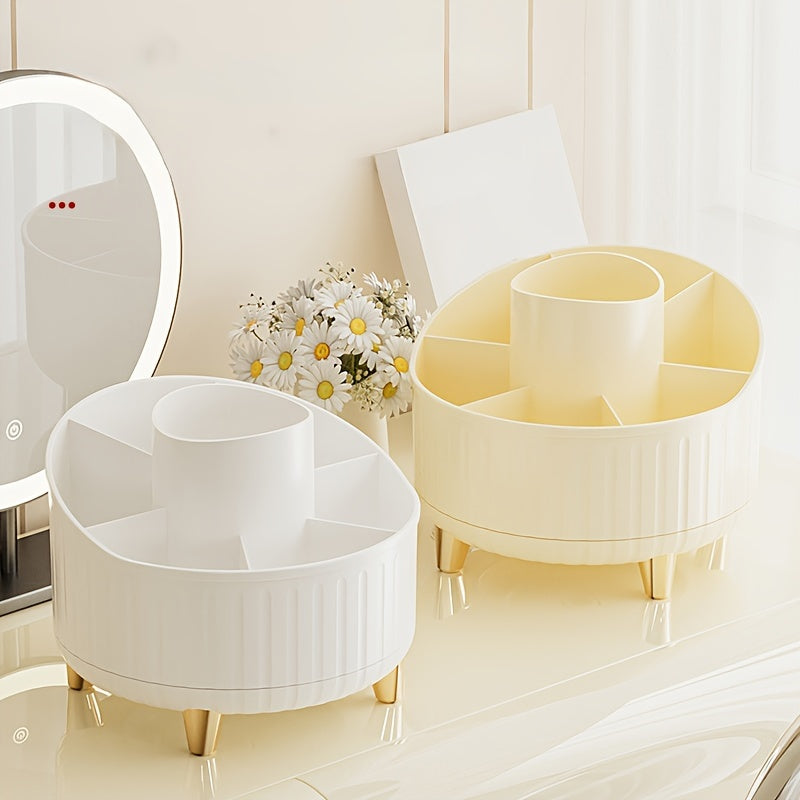 Unisex Plastic Rotating Makeup Organizer Large Capacity for Cosmetics Brushes Skincare Office Supplies