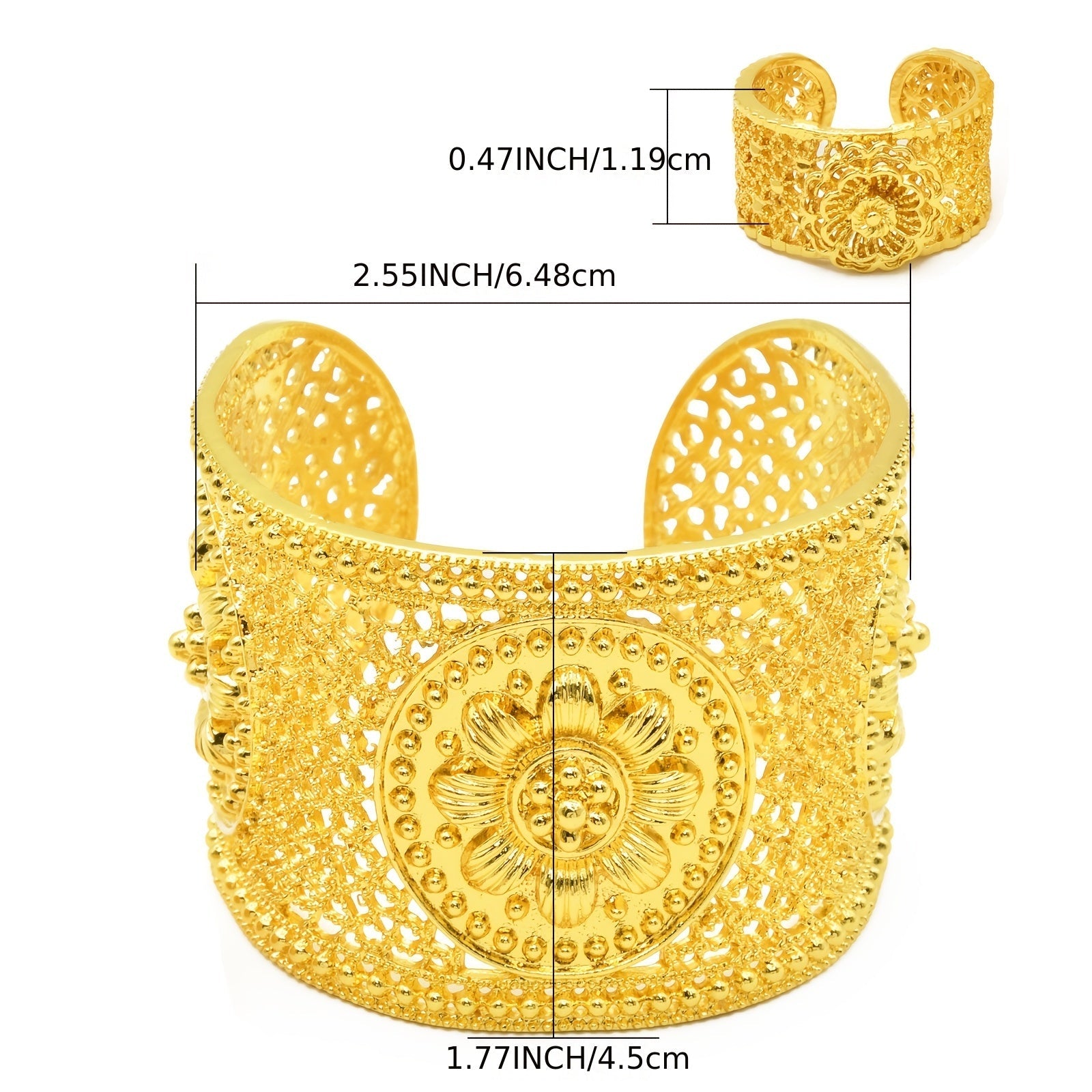 Gold Plated Zinc Alloy Jewelry Set with Adjustable Floral Bangle and Ring for Women