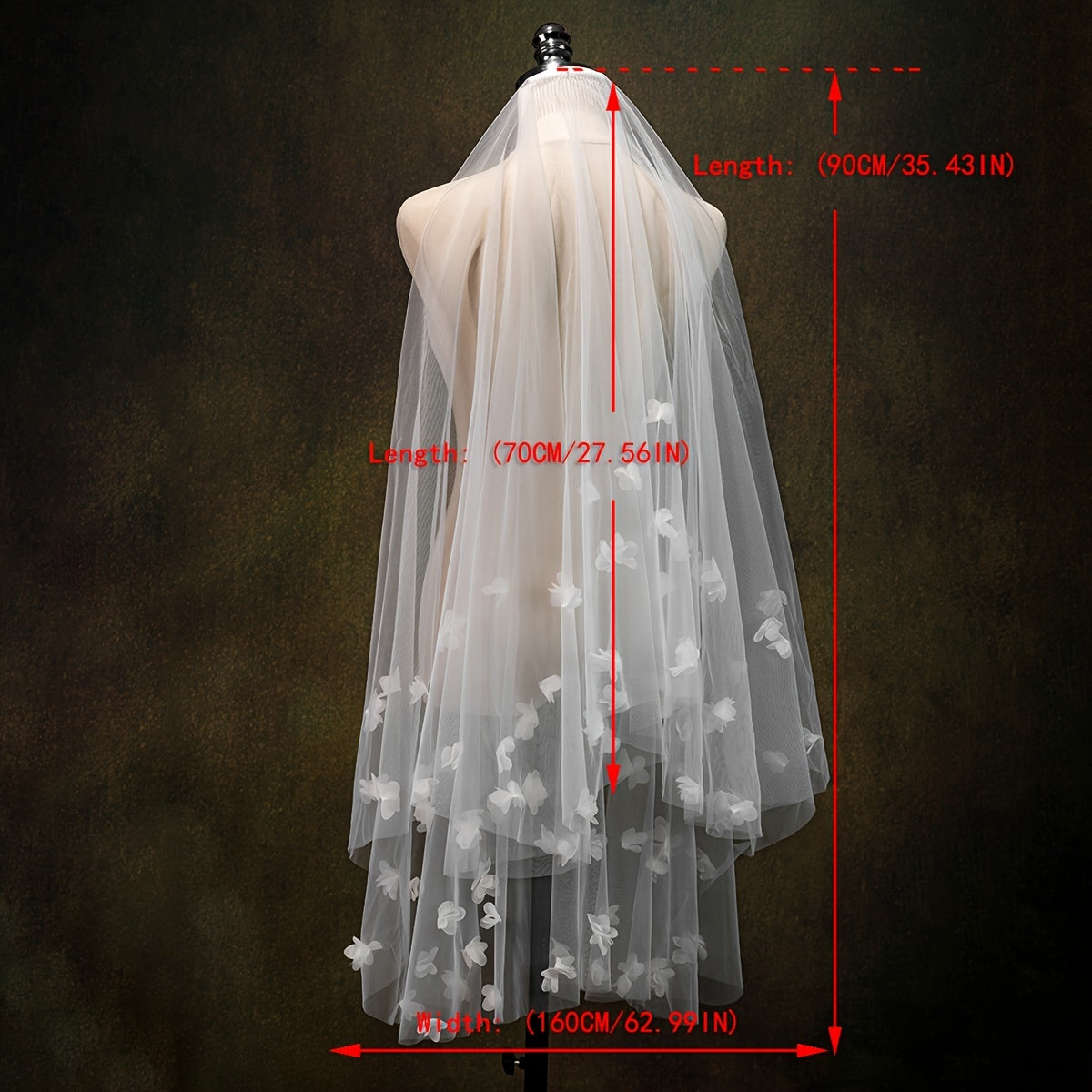Women's Bridal Veil with 3D Floral Accents Double Layer Wedding Accessory