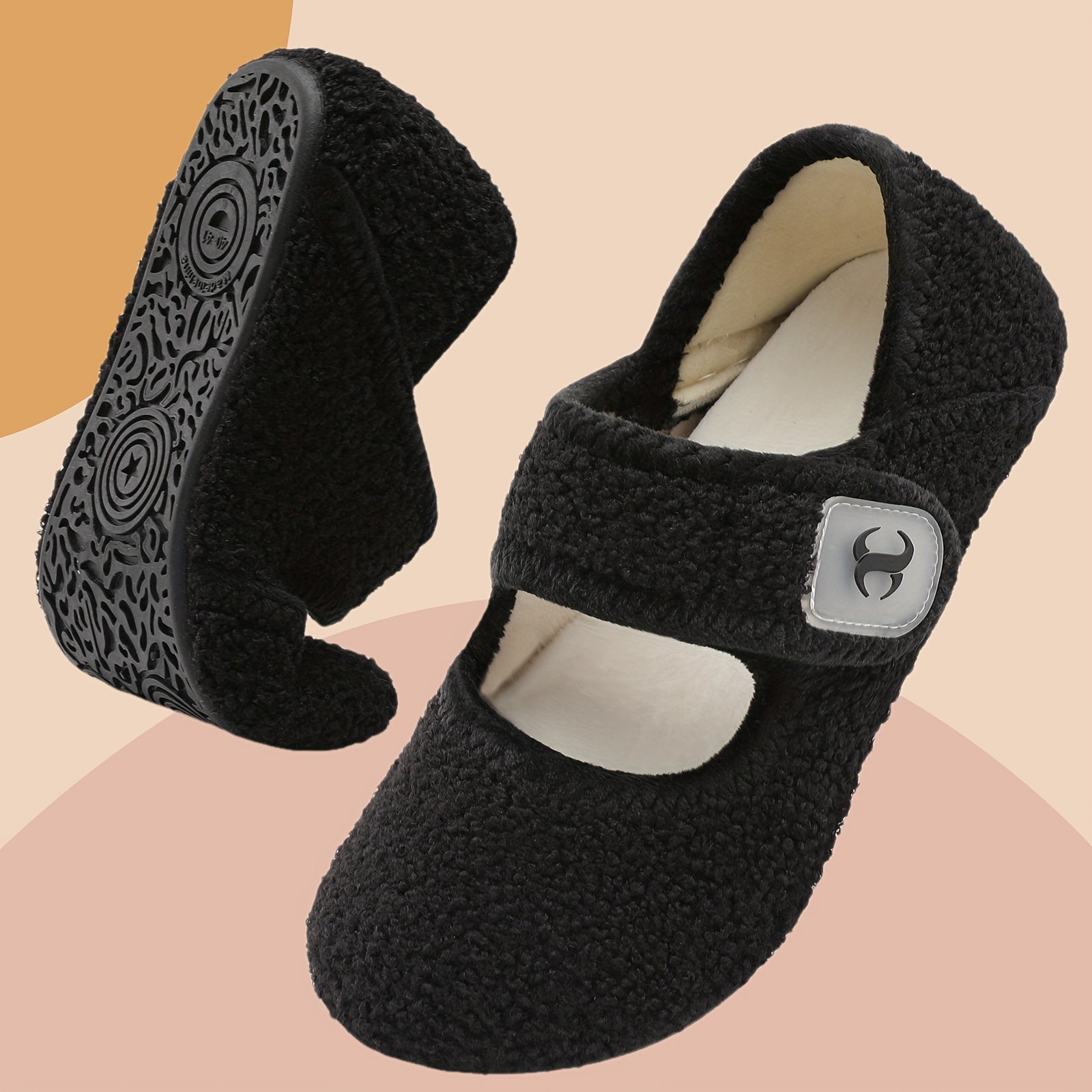 Women's Faux Fur Mary Jane Flats Soft Fabric Lining Non-Slip Sole Indoor Shoes