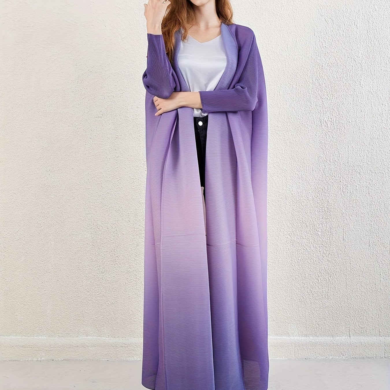 Vestido de punto largo para mujer con cardigan de manga batwing en degradado azul, ligero y casual