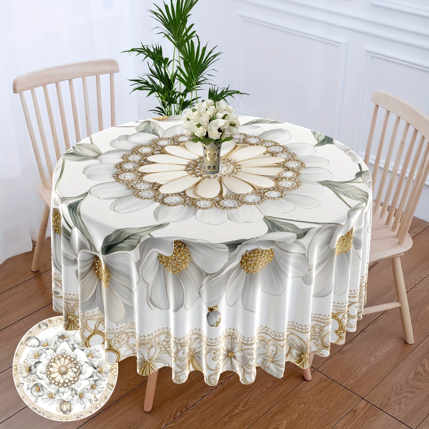 Waterproof Polyester Tablecloth with Diamond Pattern 160cm Diameter for Patio Dining and Outdoor Use
