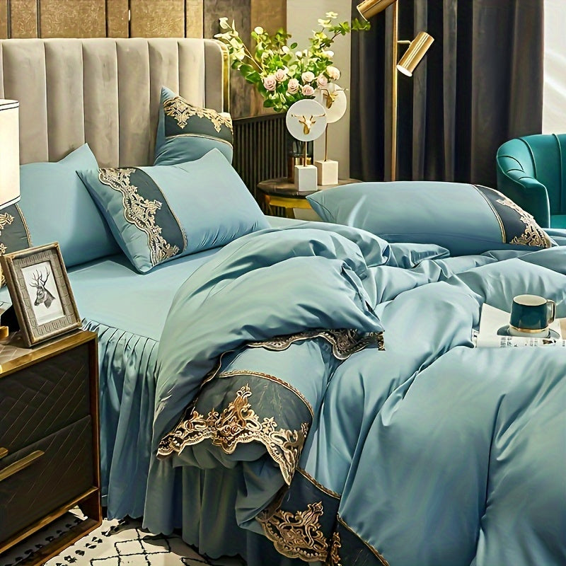 Lace Bedding Set with Quilt Cover and Pillowcases in Multiple Colors Solid Pattern All-Season Polyester