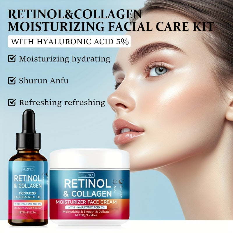 2 dona Yuz Kremi + Retinol, Kollagen va Vitamin C bilan Yuzga Zaruriy Yog' chuqur namlantirish, gippoallergen va barcha teri turlari uchun mos.