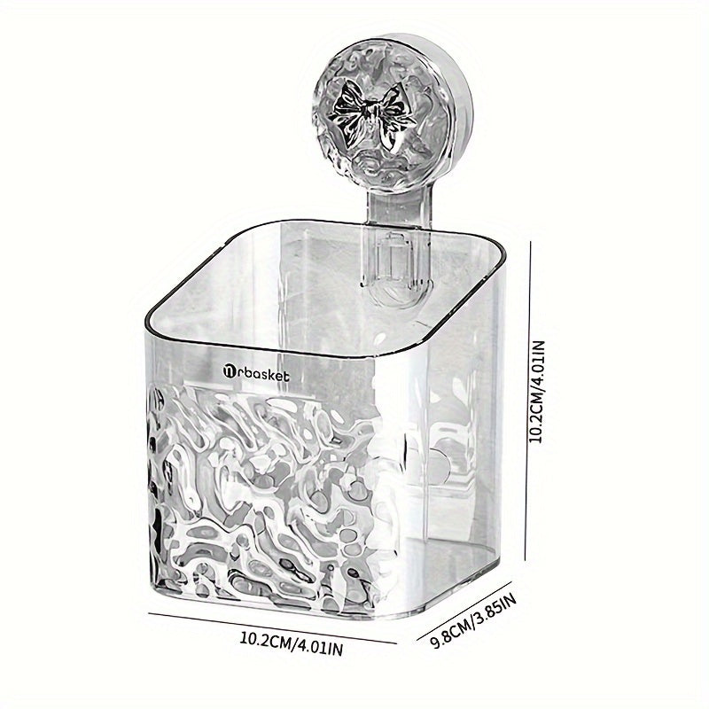 Cesta de almacenamiento para baño con ventosa y decoración de conejo y lazo