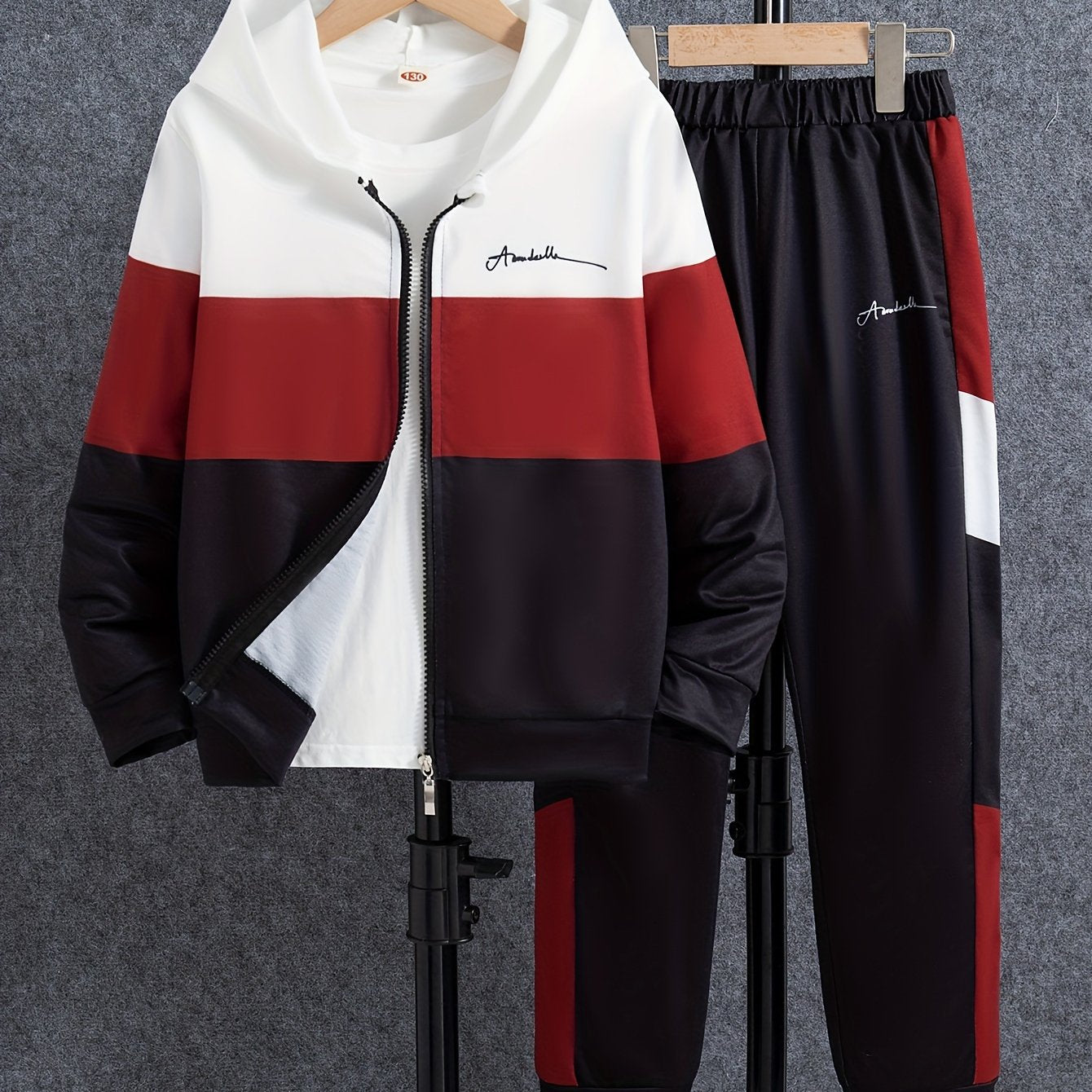 Boys' Color Block Hoodie and Pants Set Long Sleeve Zipper Pockets Casual Spring Fall