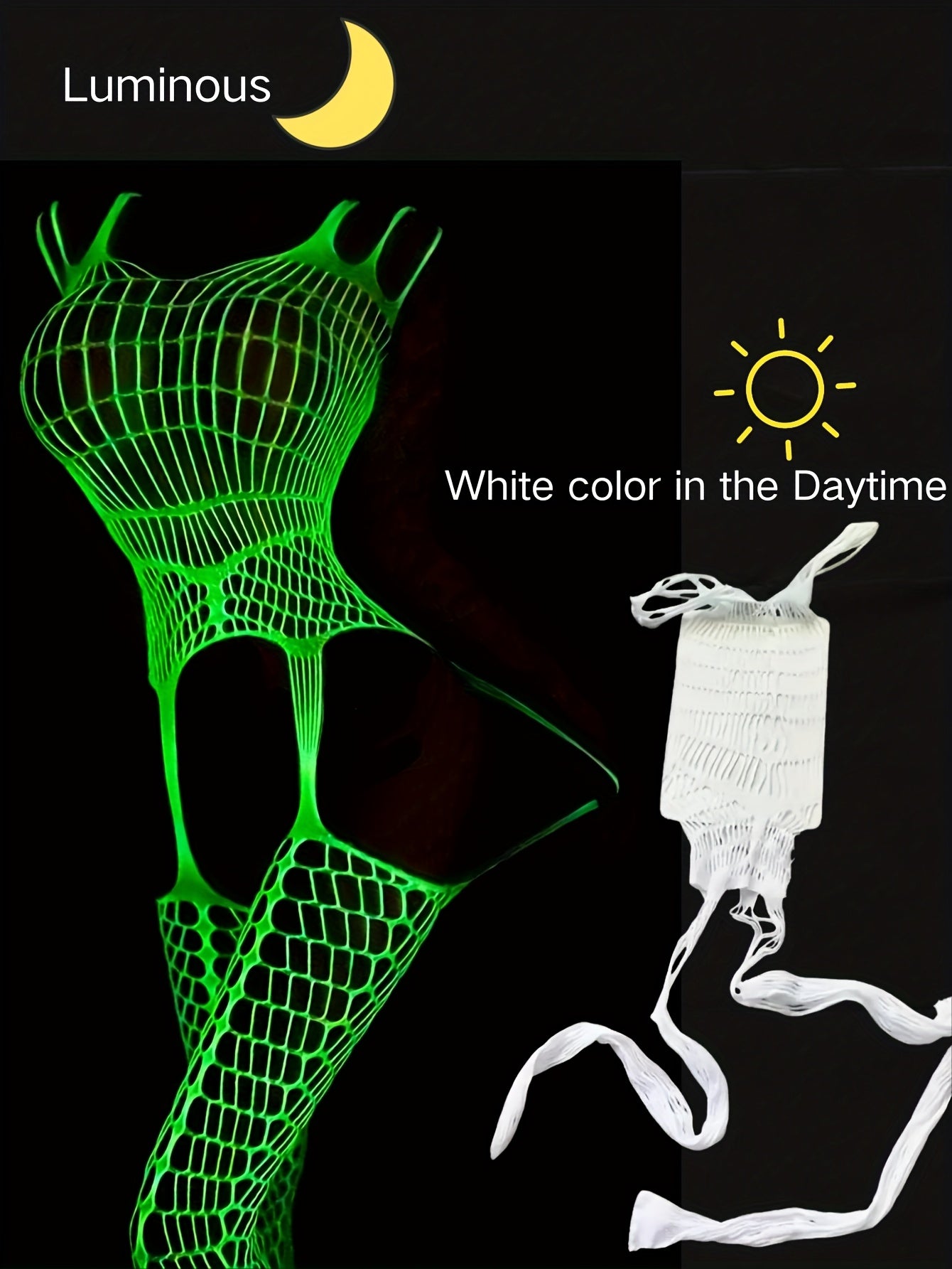 Women's Glow in the Dark Fishnet Bodysuit Lingerie with Mesh Stockings