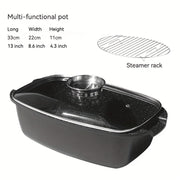 Qattiq anodlangan yopishqoq baliq pishiruvchi, bug' pishirgich bilan - baliq va dengiz mahsulotlari uchun oval qozon - induksiya, gaz va keramika plitalari bilan mos - qopqoq va pechda xavfsiz pishirish panasi bilan birga - 13 dyuymli alyuminiy oval