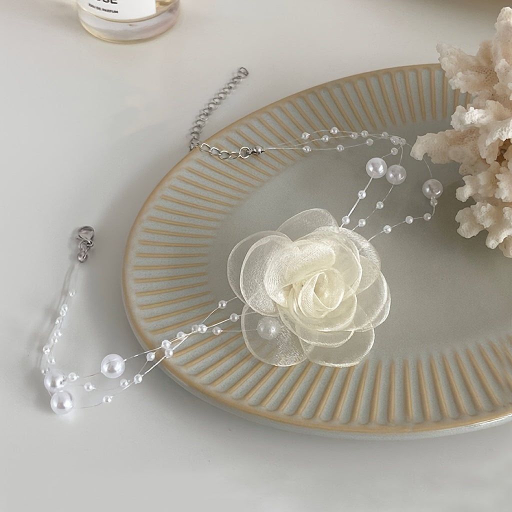 Fransuz Romantik Ko'p Qavatli Marvarid Gul Bezak - Zamonaviy Moda Aksessuari