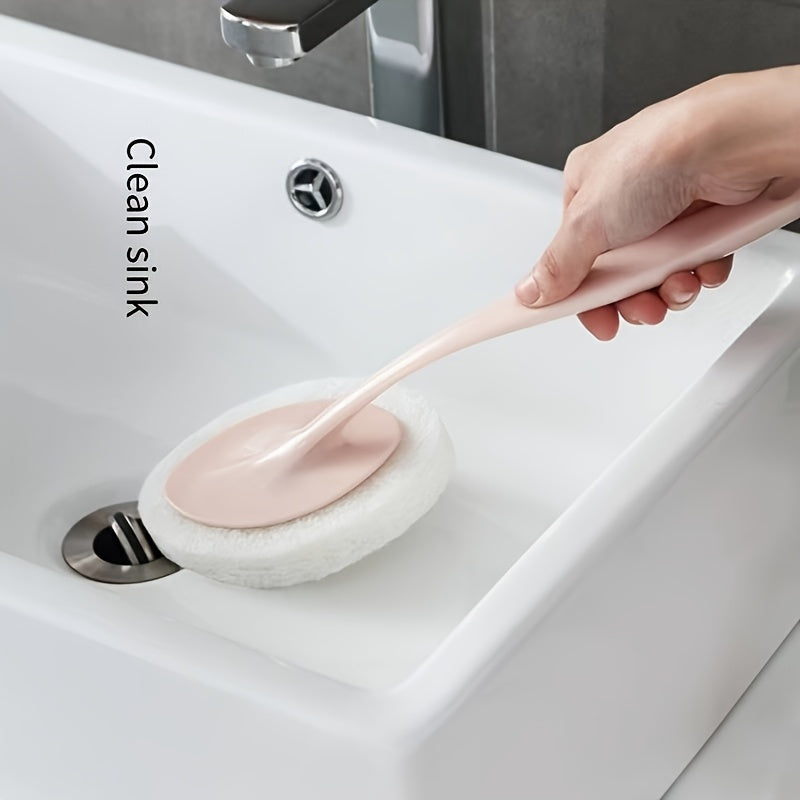 Long-Handled Sponge Brush for Kitchen and Bathroom Cleaning, Reusable, Durable
