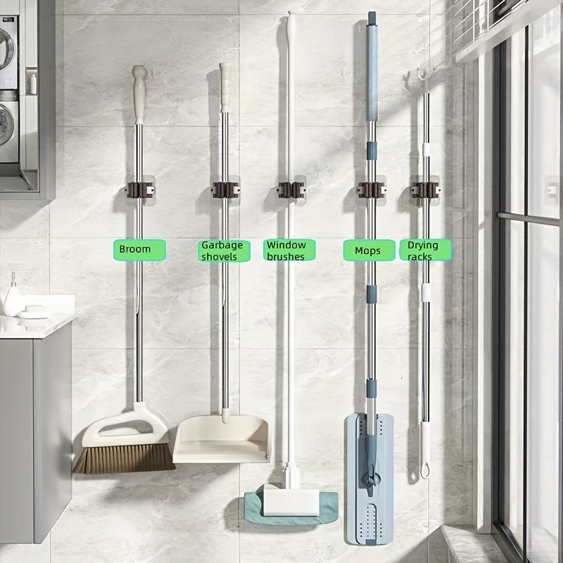 8 ta Shaffof Mop va Mopsiz Tutqichlar To'plami - Teshik ochmasdan, Devorga o'rnatiladigan Saqlash Yechimi Uy Tozalash Zaruratlari Uchun