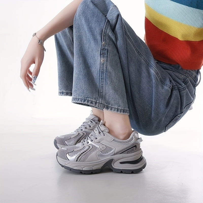Women's Mesh Chunky Dad Sneakers Light Gray Low-Top Breathable Shoes