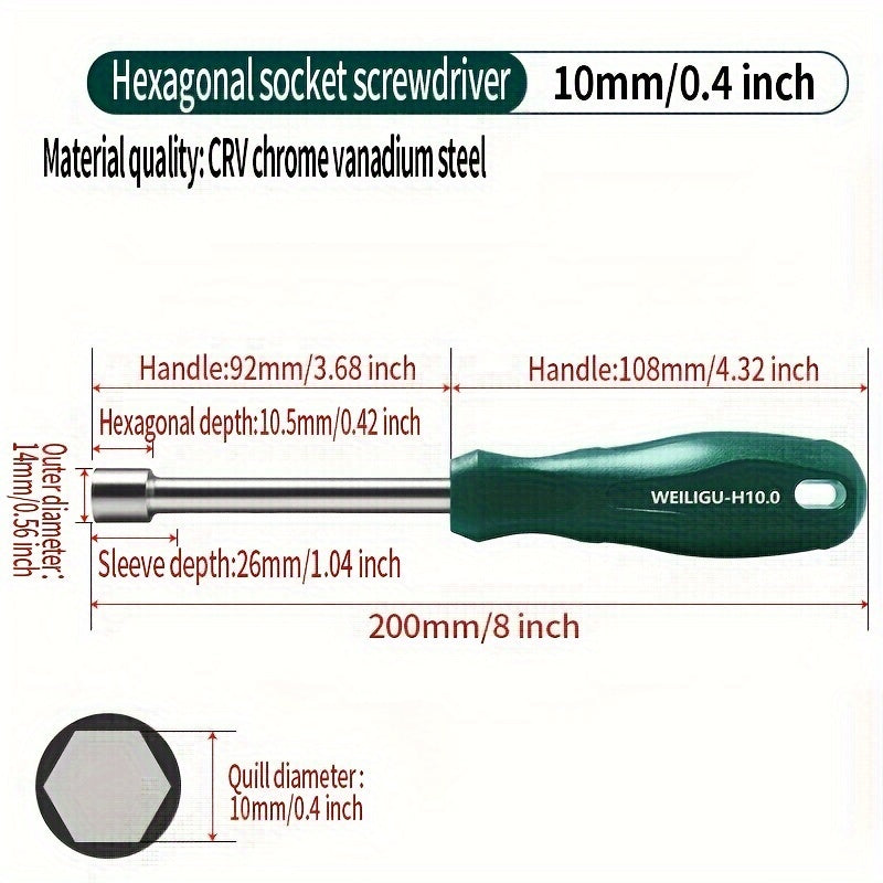 Manual Socket Wrench Set for Hex Screws 6-12mm, Durable Steel