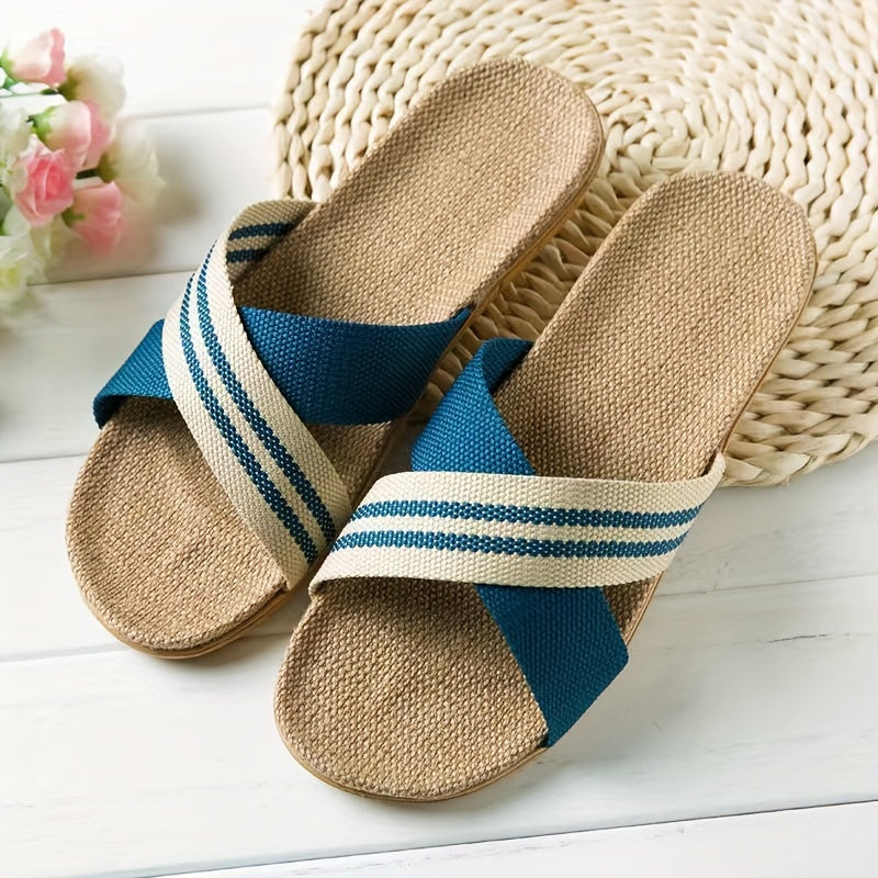 Men's Open Toe Cross Strap Slippers Breathable EVA Sole Non-Slip Summer Casual Shoes
