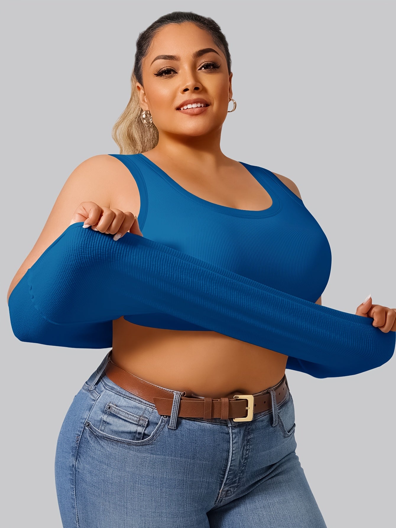 Women's Plus Size Sports Bra with Built-In Pads Ribbed Stretch Breathable Pink White