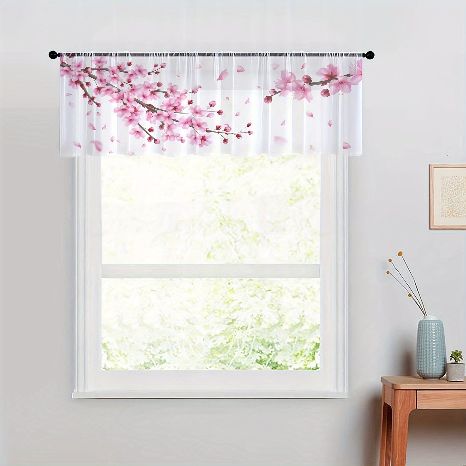Par de cortinas de cerezo en flor con bolsillo para barra, diseño de pétalos caídos para decoración del hogar