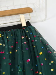 Women's Pleated Knit Skirt with Contrast Mesh Polyester Spring Summer Fall