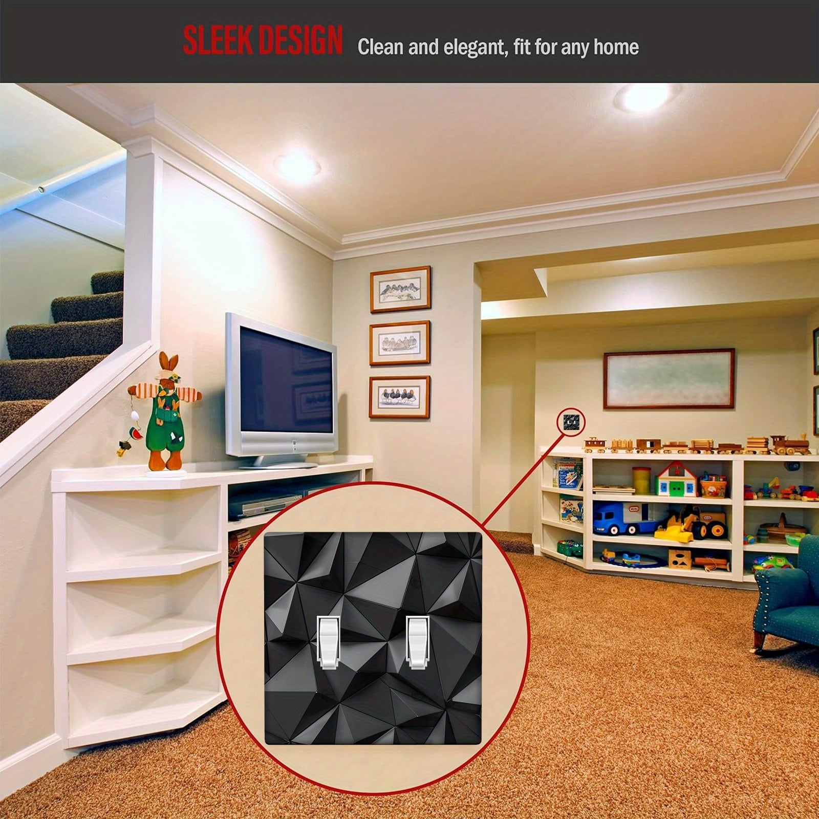 Cubierta de interruptor de luz decorativa en 3D negra para baño y dormitorio, paquete de 1