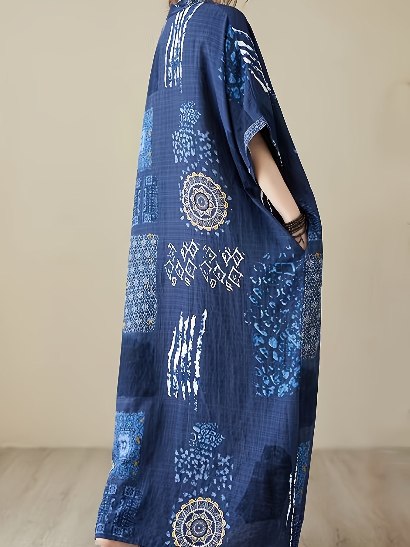 Plus Size V-Neck Kaftan Dress Short Sleeve Casual All-Season Woven Gown