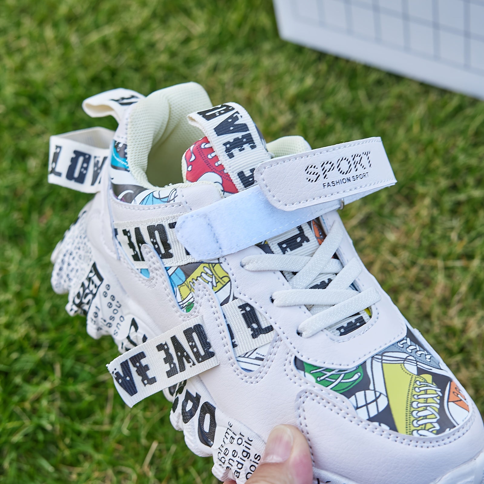 Детские спортивные кроссовки бело-красные мультяшные низкие повседневные туфли на липучке всесезонные