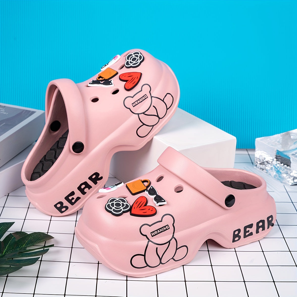 Women's Bear Print Slip-On Clogs Breathable EVA Indoor Outdoor Shoes