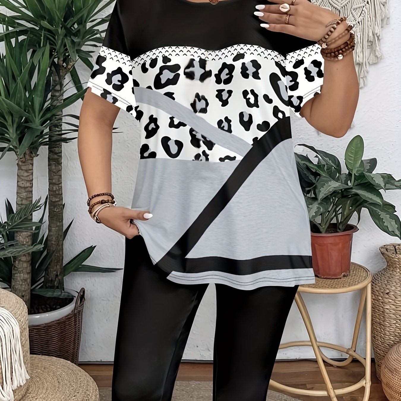 Plus Size Floral Print Crew Neck T-Shirt for Women Soft Stretch Casual