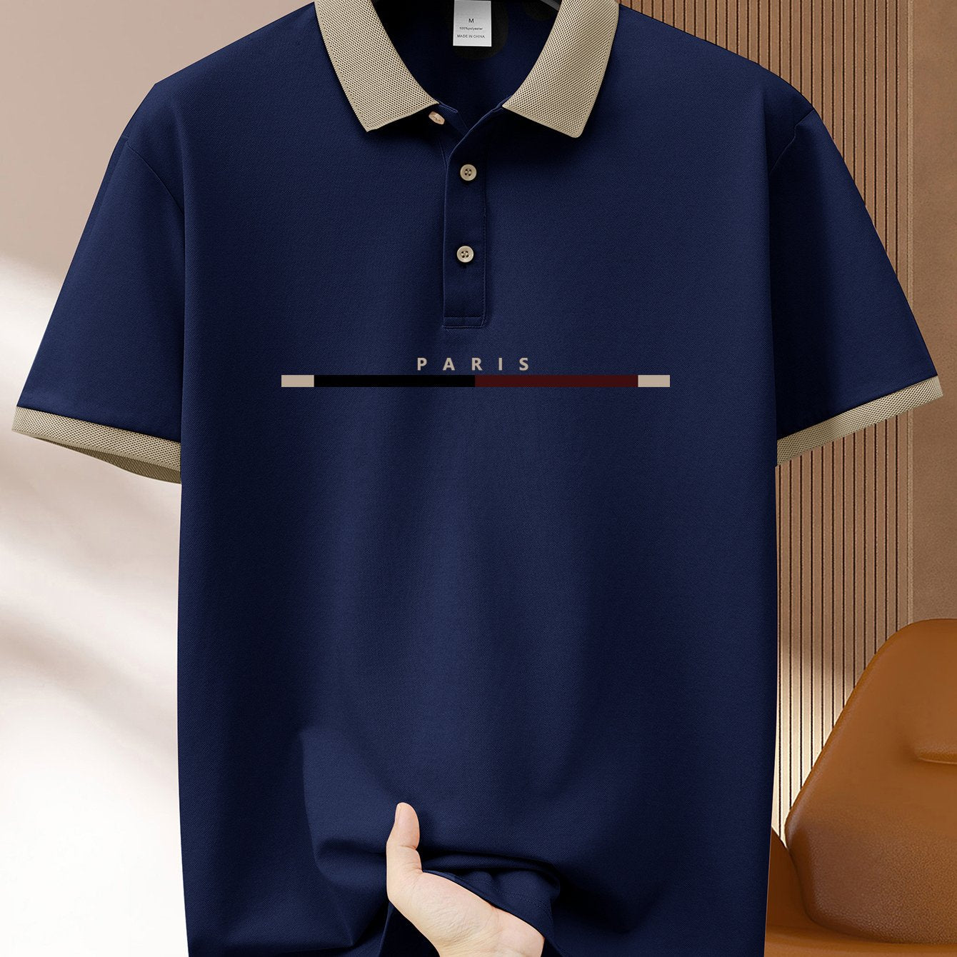 Men's Summer Geometric Pattern Polo Shirt Short Sleeve Polyester Casual in Navy Green Khaki Black Pink