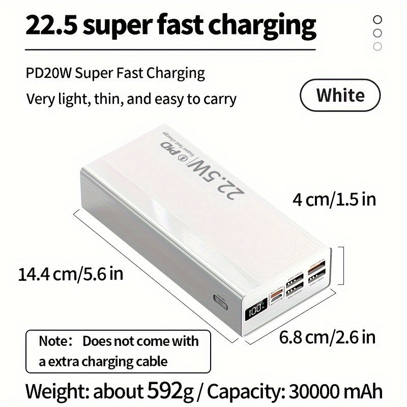 Large Capacity Power Bank 30000mAh Fast Charging USB Type-C Portable Emergency Backup