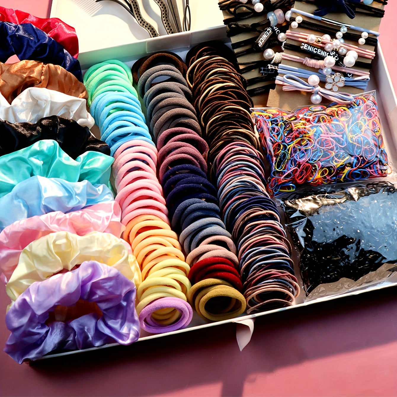 Women's Hair Accessory Set with Scrunchies, Braiding Tools and Headbands