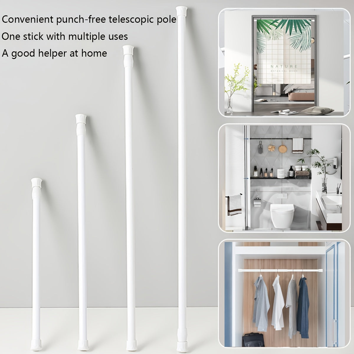 Adjustable Alloy Shower Rod No Drill Extendable from 99cm to 191cm Bathroom Closet Kitchen