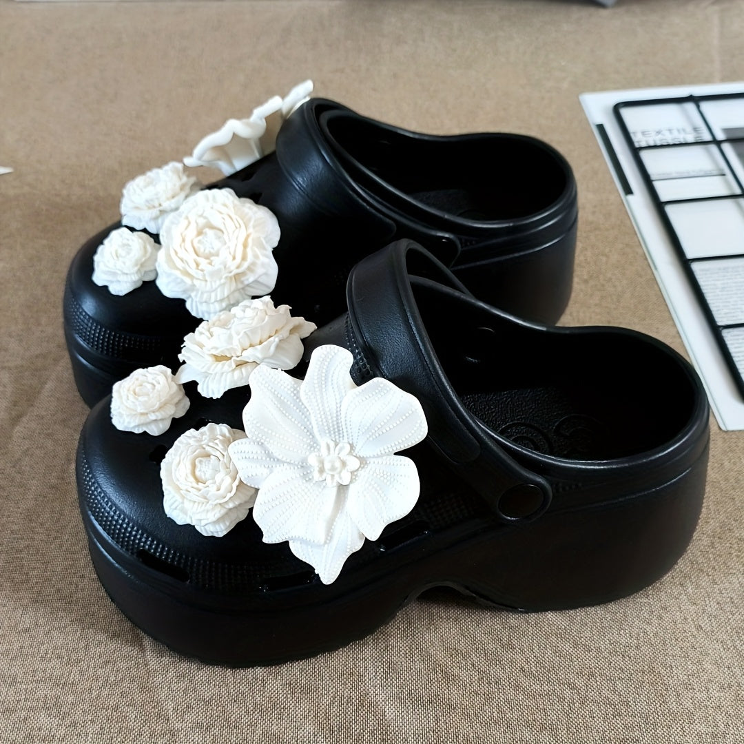 Women's Gothic Mule Shoes Flat Heel Non-Slip Rose Floral Decorative Durable Fashion