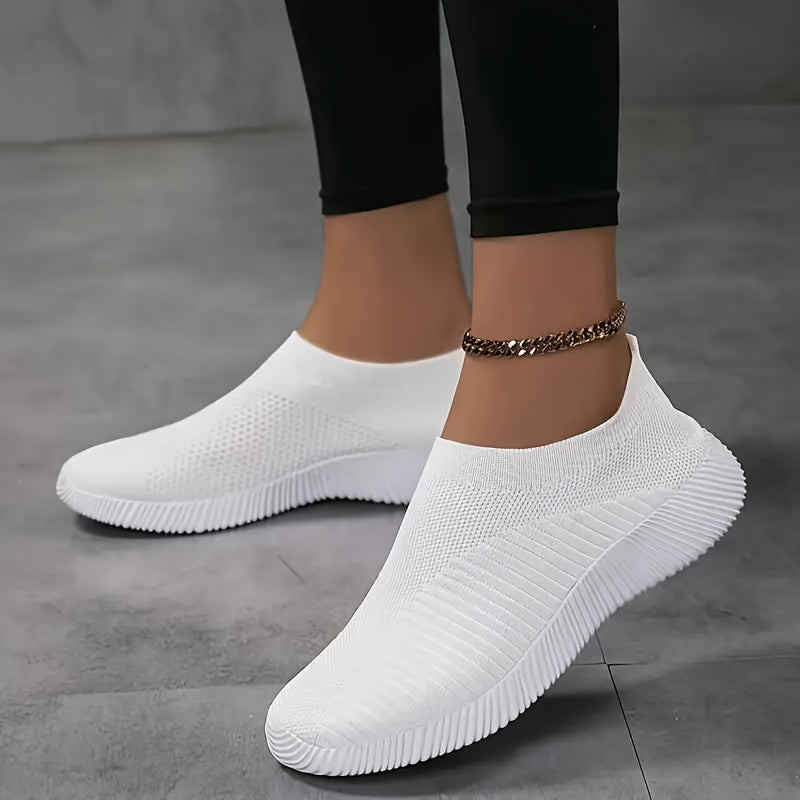 Women's Breathable Knit Sneakers Lightweight Running Shoes Solid Color Plus Size