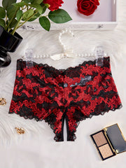 Panties de triángulo semi transparent con encaje para mujer talla grande rojo negro floral