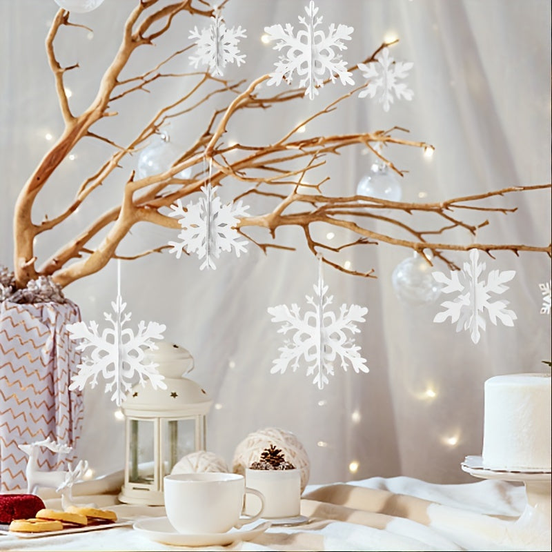 6 Elegant 3D Snowflake Hanging Decorations for Christmas Seasonal Parties