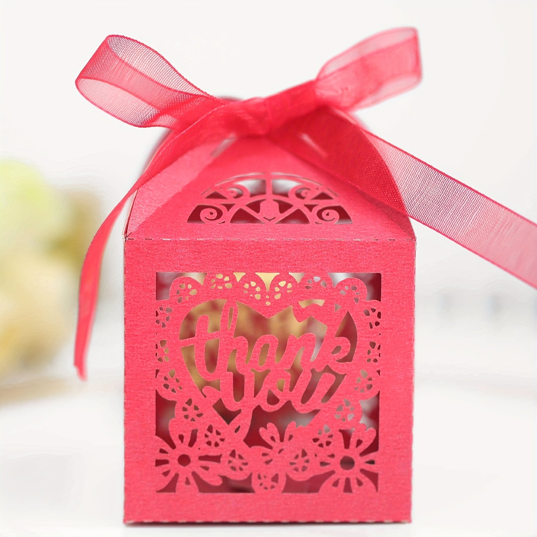 Набор из 50 розовых цветочных коробок для конфет с лентами для свадеб и дней рождения