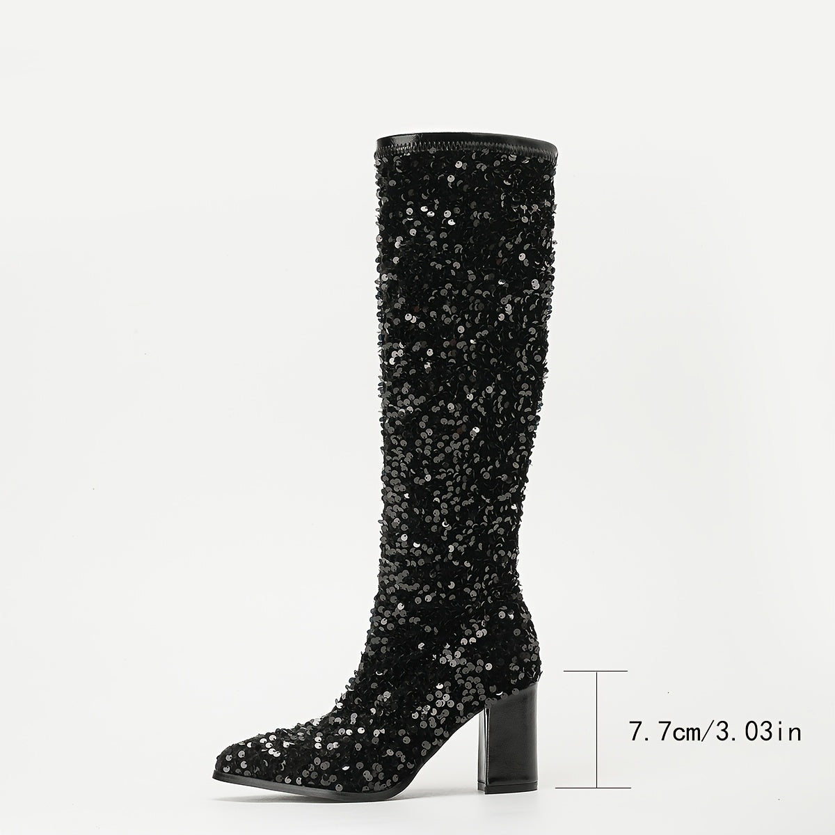 Women's Black Sequin Ankle Boots Pointed Toe High Heel Dress Shoes