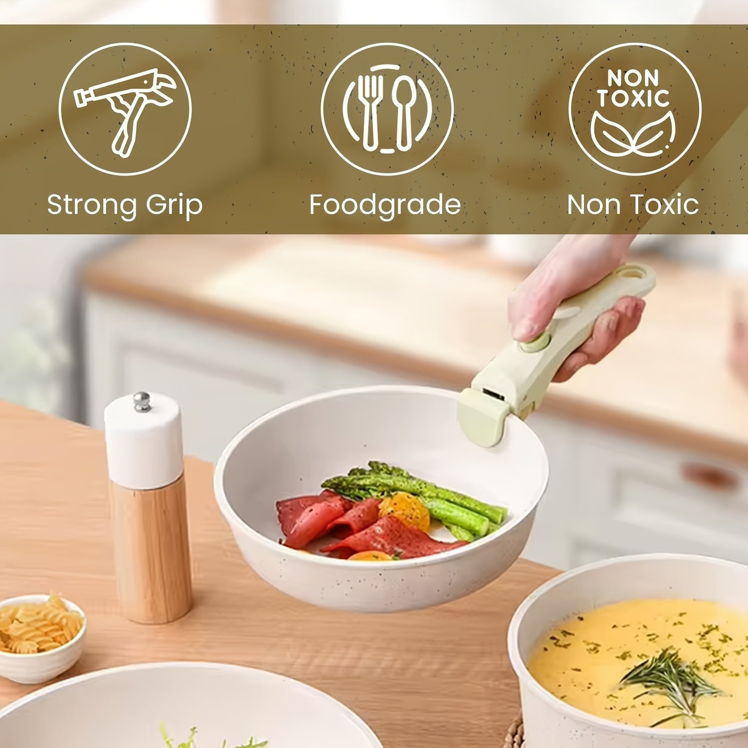 Mango removible para sartenes antiadherentes duradero con agarre fácil de clip, accesorio de cocina