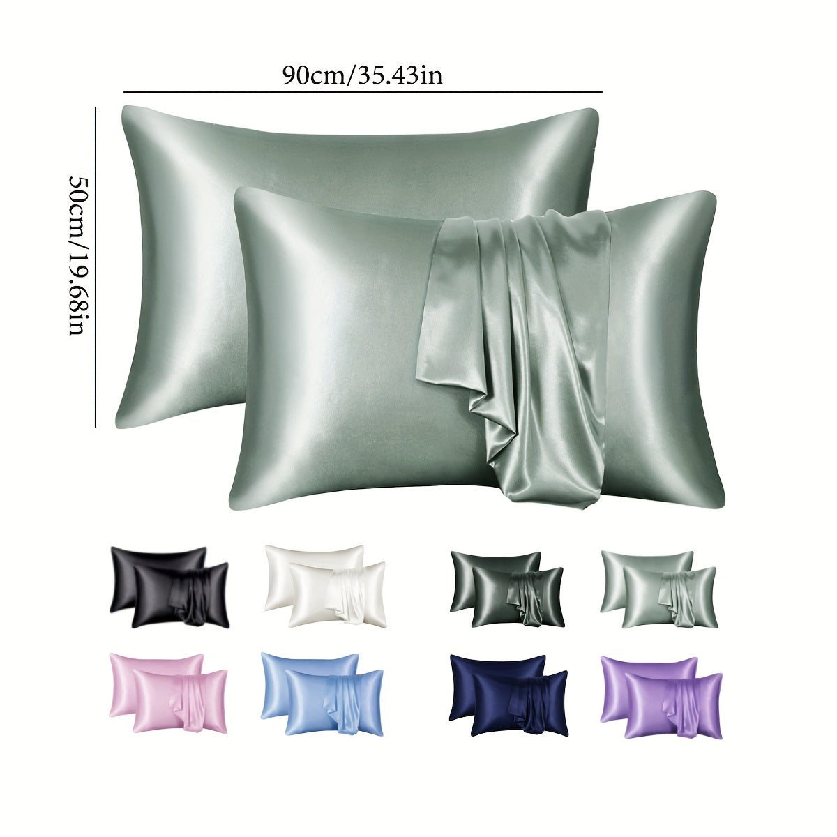 Juego de 2 fundas de almohada satinadas hipoalergénicas de poliéster con cierre de sobre 200gsm