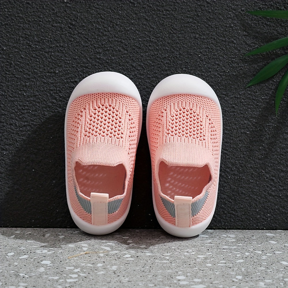 Infant Toddler Knitted Fabric Soft Sole Walking Shoes with Slip-On Style