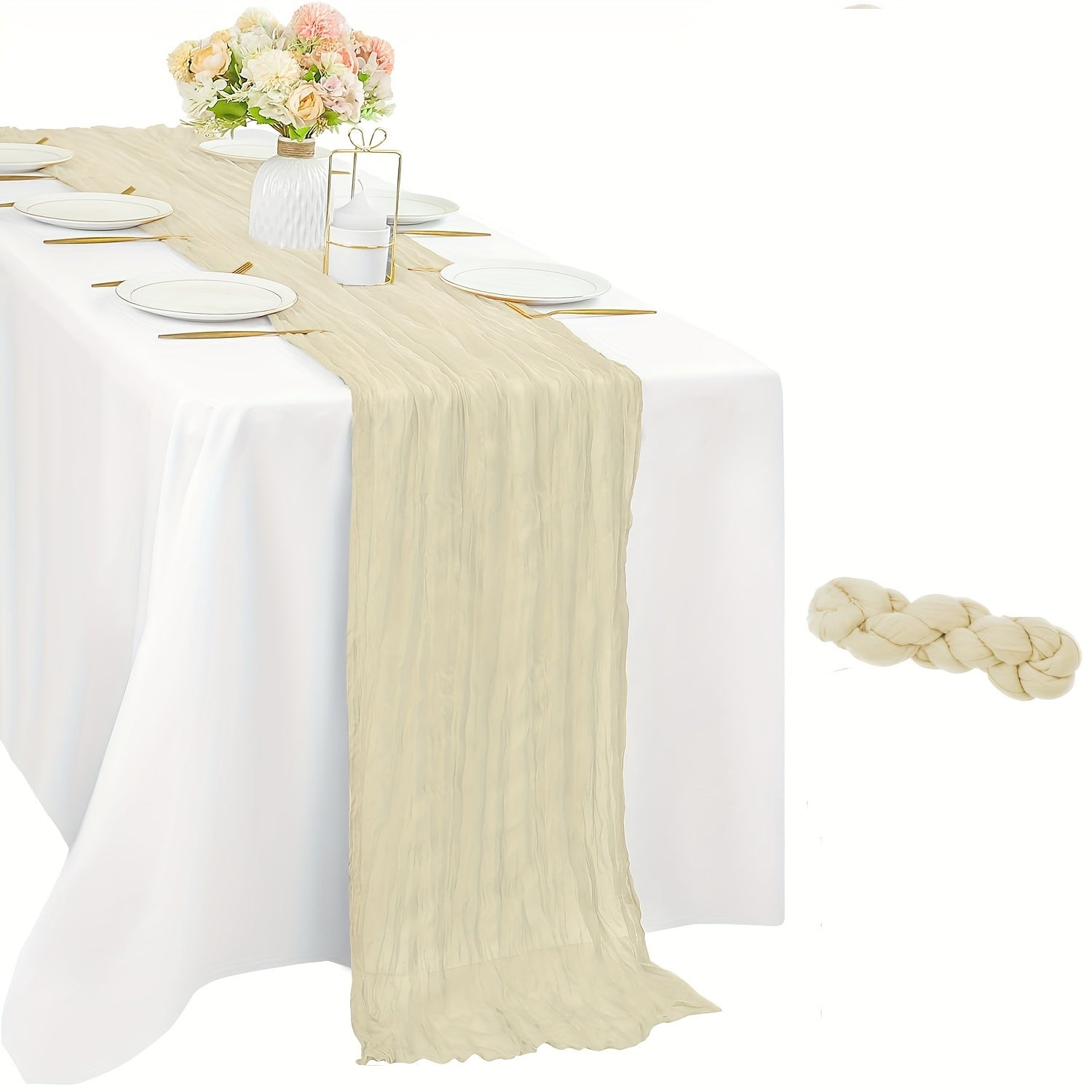 Boho Cheesecloth Table Runner Semi-Sheer Polyester for Special Occasions 1pc