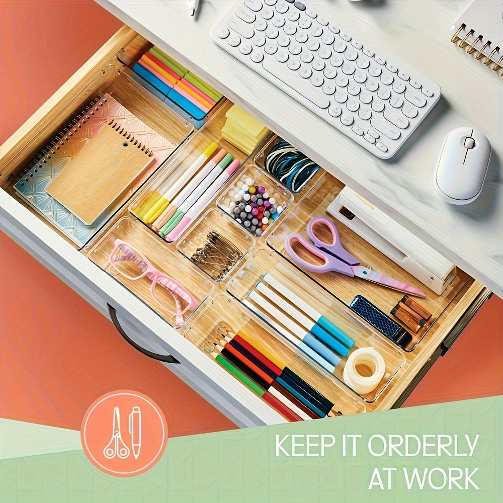 25-Piece Transparent PET Plastic Drawer Organizers with Non-Slip Partitions for Kitchen Bathroom Jewelry Cosmetics