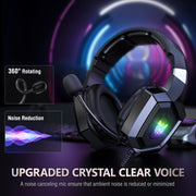 Wired Gaming Headphones with Noise-Canceling Microphone LED Lights 360° Rotating Ear Cups