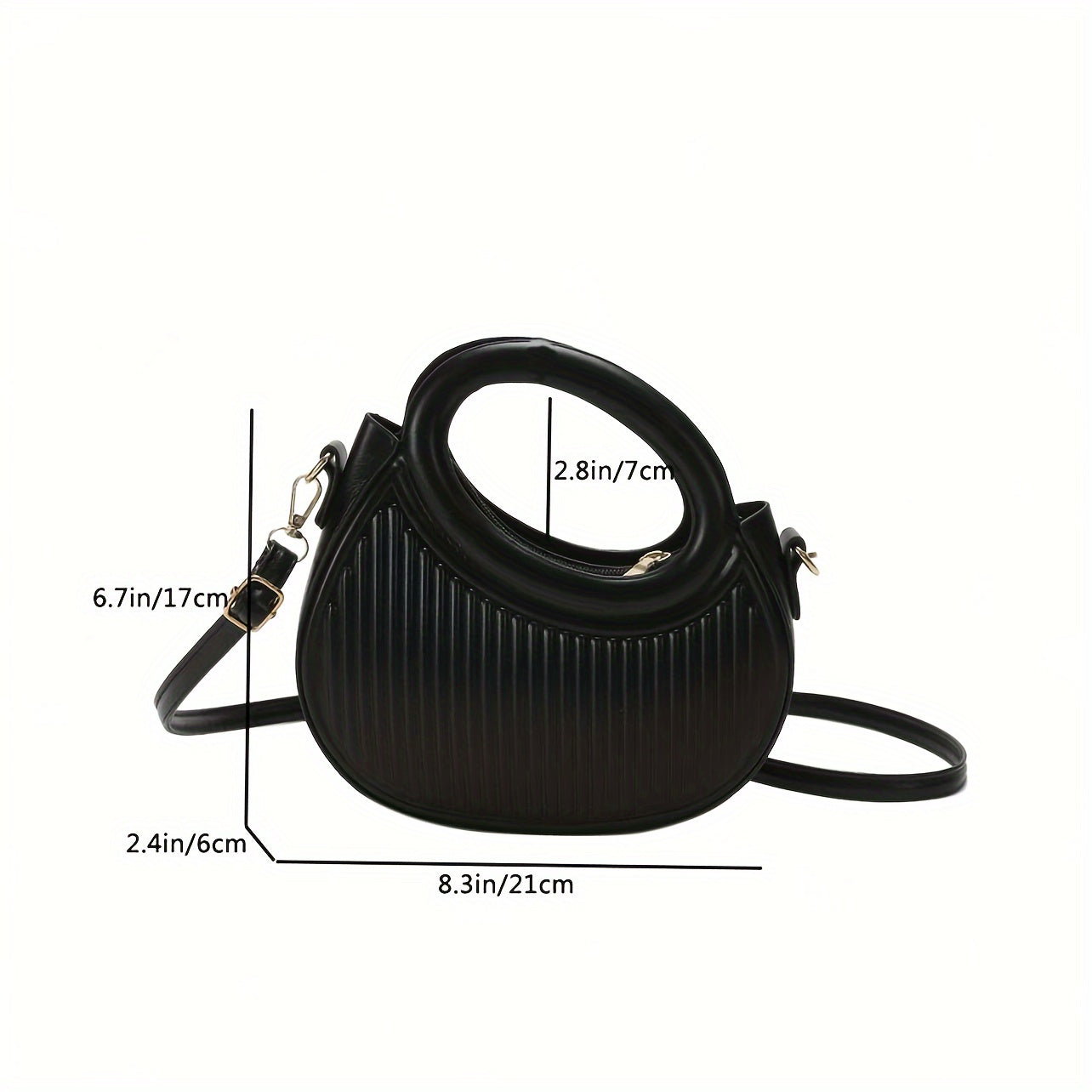 Black Crossbody Bag with Embossed Stripe Pattern and Gold Hardware for Women