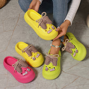 Women's Slide Sandals with Bow, Wooden Soles, Adjustable Strap for Summer