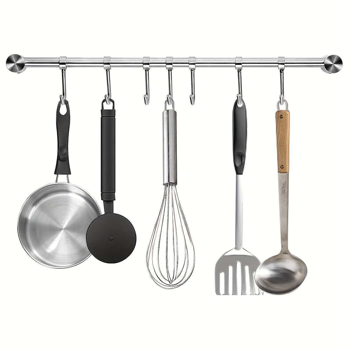 Stainless Steel Wall Mount Utensil Rack with Hooks for Kitchen and Bathroom Storage