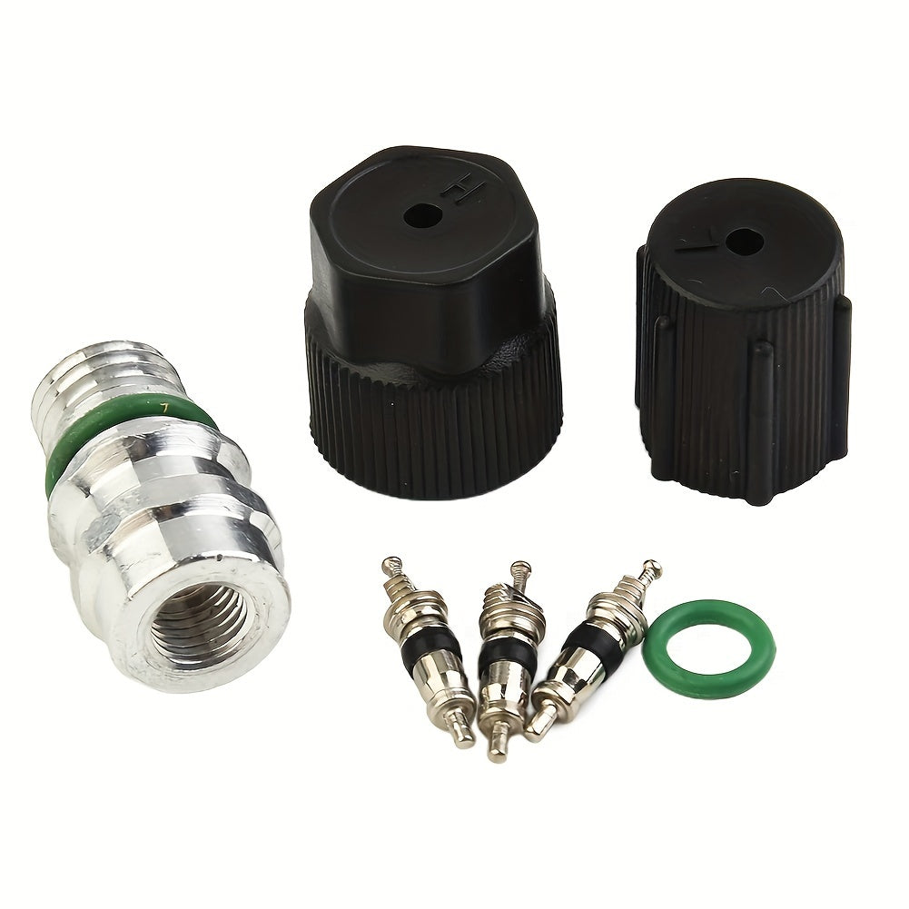 7-Piece AC System Caps and Valve Cores Kit for Vehicle Air Conditioning Maintenance
