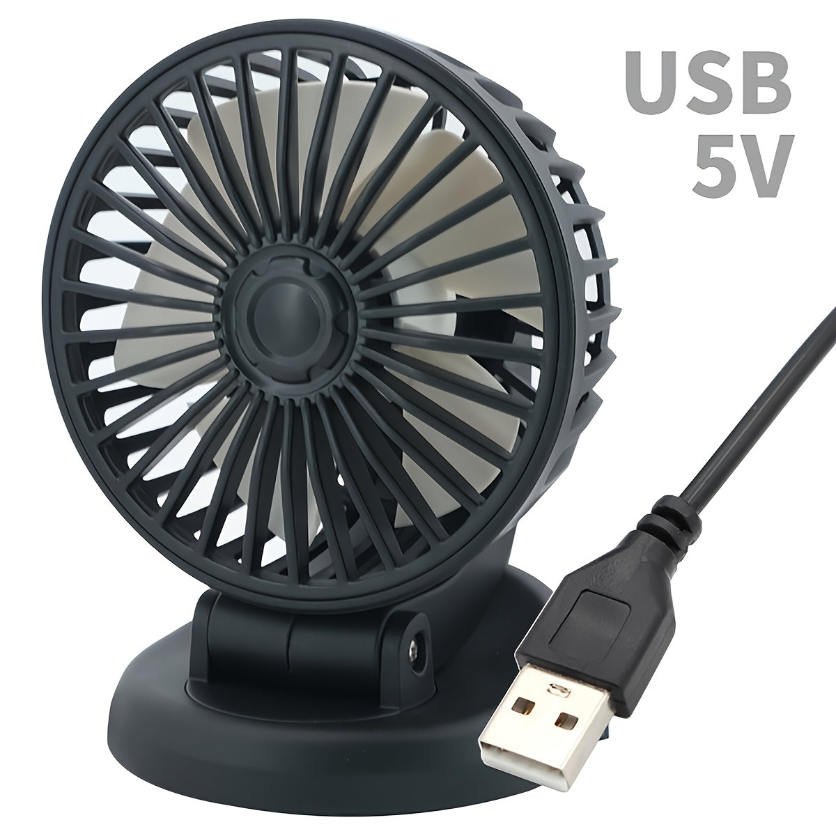 Portable Car Folding Fan with 5V USB Power Low Noise Adjustable Head Multi-Angle Rotation for RVs Trucks and Home