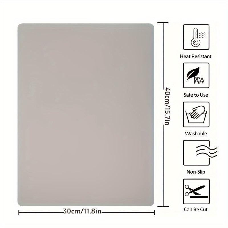 Kulrang issiqqa chidamli silikondan yasalgan oshxona mato, non yopishmaydigan himoya padini pishirish, xamir, hunarmandchilik uchun - chizishdan himoyalangan, suv o'tkazmaydigan, 1 dona