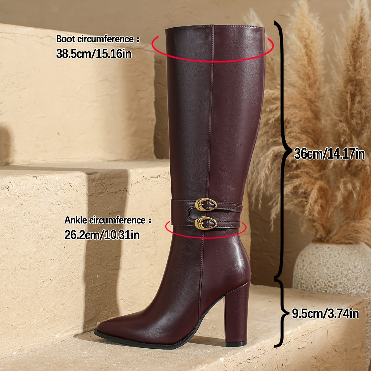 Женские ботинки из искусственной кожи до колена на каблуке-столбике, с заостренным носком, противоскользящей подошвой