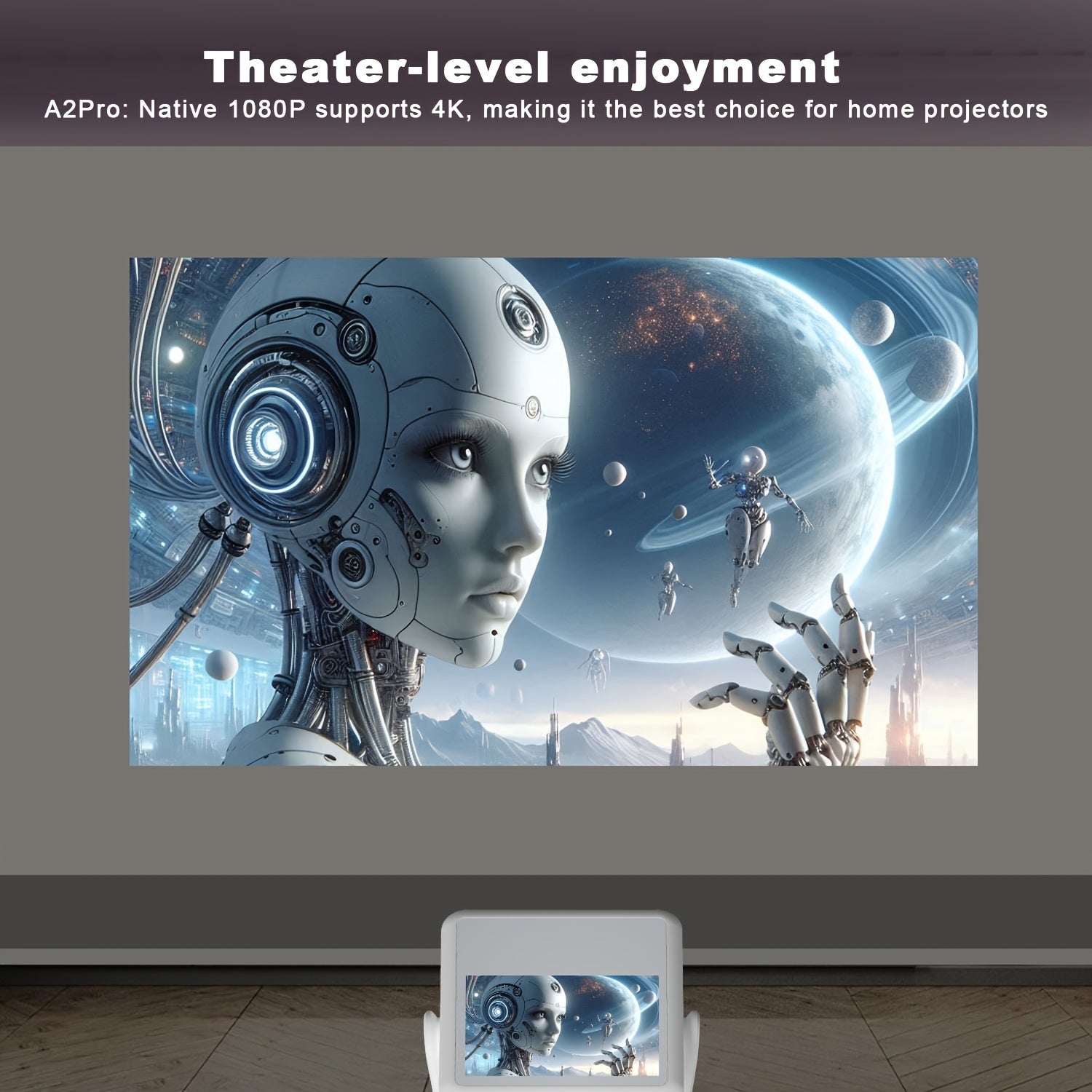 Portable Dual Screen 4K Projector 1080P Full HD Wi-Fi Touch Screen